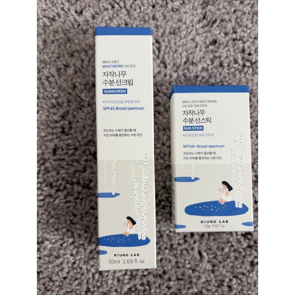 ROUND LAB Birch Juice Sun Duo: Moisturising Sunscreen SPF 45 + Sun Stick SPF50